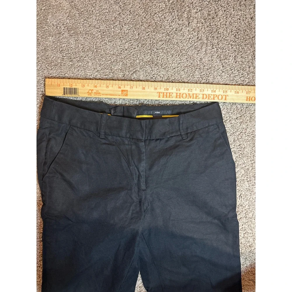 H&M Black Linen Blend Straight Leg Trousers Pants Womens Size 6